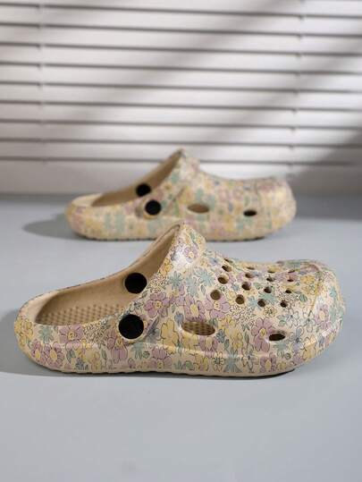 儿童镂空鞋，数码印花樱花图案，轻便透气凉鞋，夏季款