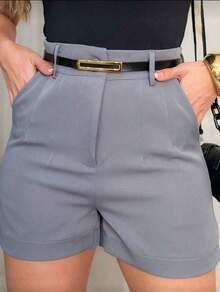 Set Of 3 Elegant Women's Tailored Shorts With Belt 2026 - 黑色\灰色\米色 - 查看 4