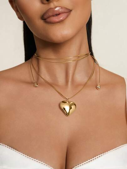 1pc Fashionable Lovely Gold-Color Heart Locket Charm Pendant With Layered Hearts For Women, Suitable For Holidays, Dates And Daily Wear