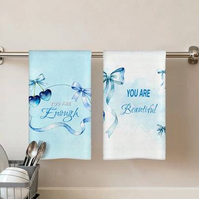 2pcs Kitchen Towels, Modern Kitchen Utensils Bow Tie & Text Pattern Super Soft Microfiber Kitchen Towels, 40*60cm/15.7*23.6in Towels, Single-Sided Printed, Kitchen Dish Cloths, Suitable For Restaurant, Kitchen, Bathroom Decor, Holiday Gift