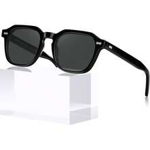 ¡RecomendadoCARFIA lentes de sol hombre polarizadas con protección UV400 - gafas cuadradas de acetato retro para conducir y pescar CA5405¡Top de Temporada - E: Marco negro con lentes grises - Ver 1