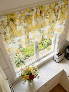1pc Country Style Yellow Lemon Pattern Sheer Curtain Panel, Double Layer Lightweight, Translucent Design, Suitable For Kitchen, Bathroom, Dining Room Windows, Cafe Decor - Yellow - View 8