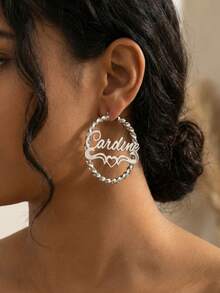 Anting Hoop Besar Berpilin Kustom dengan Nama, Anting Emas Personalisasi, Anting Modis, Hadiah Perhiasan Unik Cocok untuknya, Ibu, Istri - MultiWarna - View 7