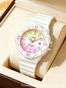 Casio Women's Cute White Resin Sports Watch, Sweet Soft Rainbow Gradient Dial With Date Display, Fashionable Summer Girl's Watch LRW-200H-4E2 - Yellow Pink - View 1