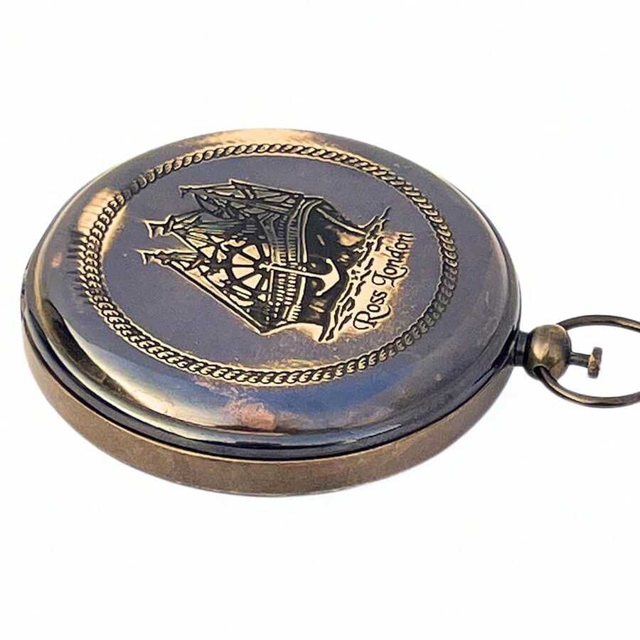 Nautical Ross London Brass Round Pocket Compass Marine Navigational Royal Device Gift Item - Antique - View 1