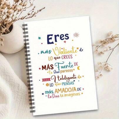 1pc Spanish Inspirational Spiral Notebook - University Ruled Diary With Positive Affirmations, Suitable For Women, Students, Professionals - Birthday, Back To School, Office Decor Inspirational Gift - Cute
