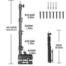 110cm Triangle Wall Mount Light Stand Boom Arm For Ring Light 1/4" 3/8" Screw - Black - View 1