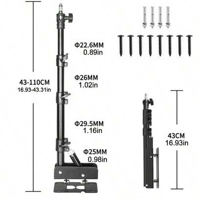 110cm Triangle Wall Mount Light Stand Boom Arm For Ring Light 1/4" 3/8" Screw