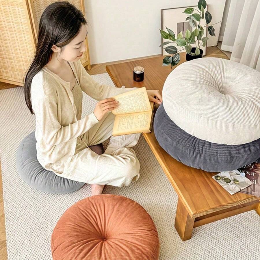 1pc Round Cushion, Soft & Lightweight Beige, Comfortable & Breathable, Suitable For Balcony Floor, All Season Use - A - View 1