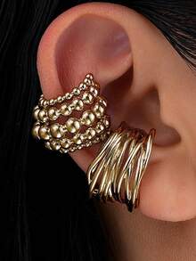 2 pièces Set de boucles d'oreilles clip asymétriques géométriques vintage torsadées, convient pour le quotidien, les trajets, les sorties, les vacances, la Saint-Valentin, les anniversaires, les cadeaux de fête - Doré - Voir 2