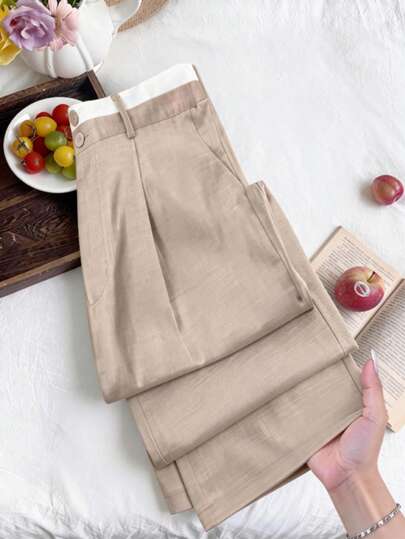 Women's High Waist Wide Leg Pants, Casual Elegant Office Trousers, Solid Color Loose Straight Leg Pants, Soft Comfortable Daily Casual Pants, Fashionable Minimalist Spring/Autumn Workwear