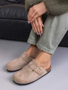 Open-Toe Comfortable Wooden Clogs With Adjustable Buckle And Ergonomic Insole - Beige - View 1