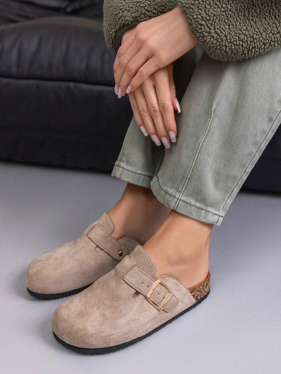 Open-Toe Comfortable Wooden Clogs With Adjustable Buckle And Ergonomic Insole - Beige - View 1