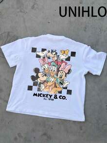 Disney UNIHLO  Street Life Men's Casual Loose   Mickey    Cartoon  Print Short Sleeve T-ShirtSummer - 白色 - 查看 4