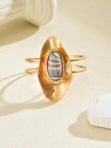1pc Fashionable Casual Geometric Open Bangle Bracelet, Suitable For Mother's Day, Party, Vacation, Holiday, Everyday Casual Wear - Yellow Gold - View 3