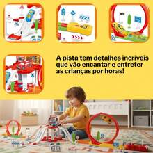 Mega Race Track 110cm With 2 Loops, 53 Pieces And 6 Cars, Scenery Accessories - 彩色 - 查看 3
