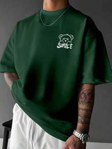 Camiseta de Hombre con Estampado de Sonrisa, Camisa Sencilla 100% Algodón - Verde - Ver 2