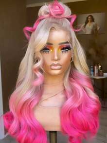 Gradient Baby Pink Body Wave Lace Front Wigs Human Hair For Daily Use 250 Density Glueless Wigs For Women 13x4 HD Transparent Natural Wave Lace Frontal Wigs Human Hair With Baby Hair Ombre Light Pink Colored - 漸層色 - 查看 1