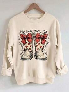 Plus Size, Plus-Size Women's Howdy Valentine Hoodie - Cowboy Boots With Red Bows And Heart Accents Print For Western Romance, Beige Country Charm, Casual Wear, Romantic Outfit, Westerninspired Fashion, Easy Care Clothing, Cozy Pullover, Oversized TopWomen's Valentine's Day Heart Print Sweatshirts,Women's Football Print Oversized Sweatshirts,Women's St. Patrick's Day Lucky Print SweatshirtsWomen's Valentine's Day Heart Print Sweatshirts,Women's Football Print Oversized Sweatshirts,Women's St. Patrick's Day Lucky Print Sweatshirts - Apricot - View 11