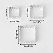 Bộ 3/6 khuôn cắt bánh quy hình chữ nhật bằng thép không gỉ, hình học với các cạnh lượn sóng và răng cưa, dụng cụ cắt bánh quy tạo hình DIY trong nhà bếp. - Bạc - Xem 3