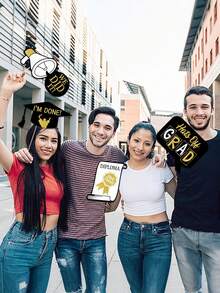 25pcs Graduation Photo Prop Kit 2025, Funny Photo Booth Props For Graduation Party, Class Reunion Decorations - Black Gold - View 6