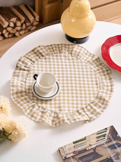 1/2/4/6件装波西米亚风圆形餐垫，卡其色，荷叶边设计，适用于家庭厨房餐桌，可用于节日聚会、生日派对、婚礼、晚宴、办公桌、咖啡桌、家居装饰、宿舍装饰、摄影背景等场合，四季皆宜。