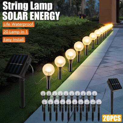 1pc Solar Powered Decorative String Lights With 20 LED Lamps Auto Sensor For Garden, Patio Courtyard