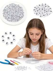 100/200/300/500pcs Black & White Acrylic Letter Beads Jewelry Making Kit, Bohemian Style DIY Bracelets, Necklaces, Keychains With Letter Charms, DIY Craft Supplies - Mixed Hollow Letter Beads With Game & Friendship Themes - Black and White - View 2