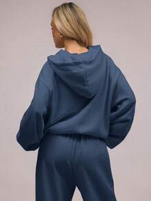 Women's Oversized Hooded 2 Piece Tracksuit Casual Loose Fit Hoodie And Wide Leg Pants Set Women's Casual Oversized 2 Piece Hooded Tracksuit Loose Fit Hoodie And Wide Leg Pants Loungewear Summer Casual: Oversized Hoodie Tracksuit For Women 2 Piece Casual Loose Fit Outfit - 藍色 - 查看 3