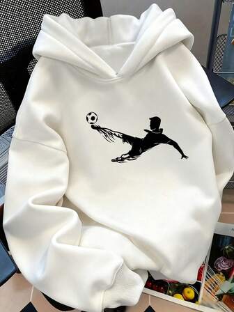 1 pieza Sudadera informal con estampado para niños preadolescentes, forro polar, manga larga, otoño/invierno