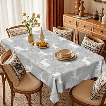 1pc Minimalist Winter Reindeer Tablecloth - Seasonal Atmosphere Decor, Gray Christmas Theme With Pine Branch And Cone Pattern, Simple Winter Elements To Brighten Dining Spaces, Perfect For Festive Gatherings, Parties, Or Camping - Nhiều màu - Xem 6
