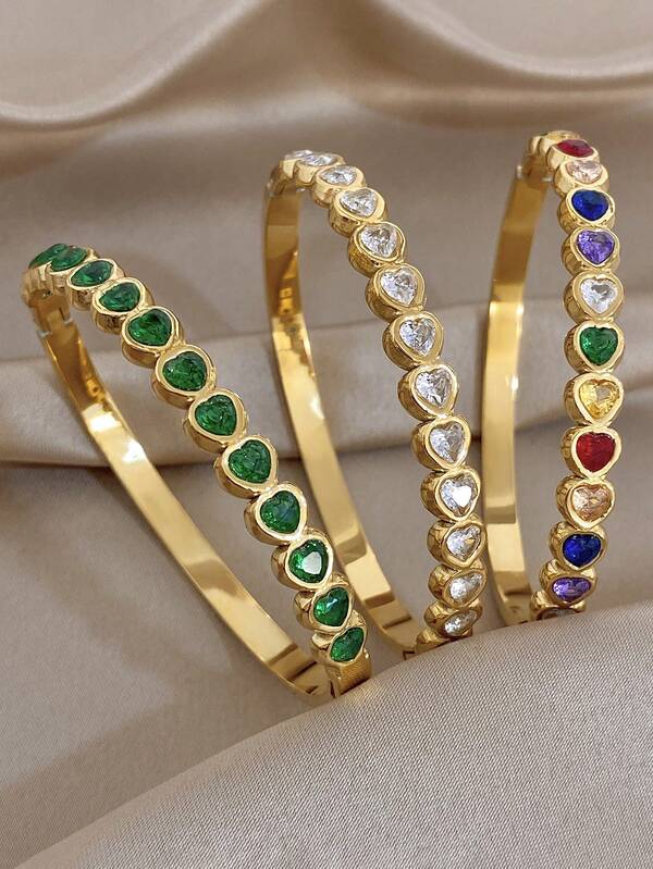 1 pieza Elegante pulsera de circonita multicolor, pulsera minimalista de acero inoxidable dorado para mujer, adecuada para Navidad, uso diario, fiesta, Día de la Madre, regalo del Día de San Valentín