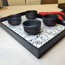 1pc Purple Clay & Bamboo Carved Tea Cup Set, Suitable For 4 People, Suitable For Home, Outdoor, Office, Afternoon Tea, Gathering, Regular Packaging, Can Be Used As A Gift, Outdoor Camping - Multicolor - View 2