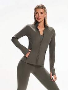 Slim-It Streamline Performance Secure Pockets Zip Up Long Sleeve Jacket Low Impact Yoga Daily Fall Glowmode Gym Clothes Women - Xám - Xem 6