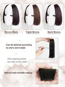 2pcs Women's Long Straight Side Bangs Clip-On Synthetic Hair Extensions, 8 Inch Princess Side Bangs For Daily Use - Multicolor - View 4