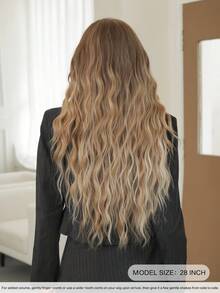 7JHH WIGS Ombre Brown Extra Long Wave Wigs For Women 28 Inch Extra Long Wavy Wig With Side Curtain Bangs, Heat Resistant Fiber Hair Synthetic Curly Wig For Daily & Music Festival Party Wear, Halloween Cosplay Costume Use Fashion Wig Accessories - 漸層棕色 - 查看 2