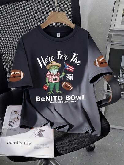 Benito Bowl Football Themed T-Shirt, Puerto Rico Football Boy T-Shirt - Casual & Relaxed, Short Sleeve, Polo Collar T-Shirt, Suitable For Spring And Autumn, Great For School, Travel, Gathering And Vacation