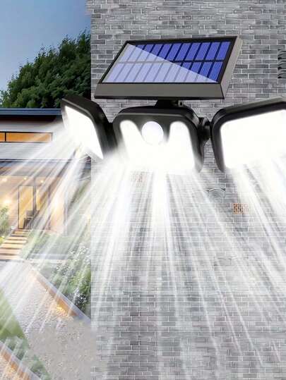 1/2pcs 74 LED 3-Head Detachable Solar Sensor Light With Motion Sensor, 3 Brightness Modes Outdoor Wall Lamp For Yard/Garden, Adjustable 270° Wide Angle, Built-In 18650 Rechargeable Battery, Solar Powered, No Electricity Cost, Suitable For Garden, Patio, Garage, Street Lighting