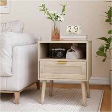 Vine Bedside Table, Bohemian Bedside Table With Open Shelf, Medieval Modern Bedside Table With Gold Handle, 45 X 40 X 55 Cm, 1 Piece - Oak - View 3