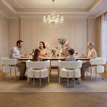 Modern White Boucle Dining Chairs Set Of 4 With Gold Metal Legs, Mid Century Barrel Kitchen Chairs Set, Upholstered Accent Armchairs Dining Room Table Set, Living Room, Apartment (White, 4pcs) - 白色 - 查看 8