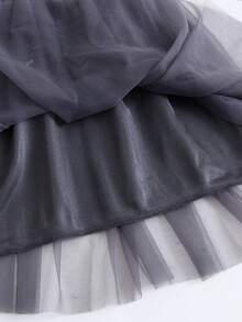 1pc Girls Cute Sweet Lady-Like Elegant Luxurious Sheer Tulle Big Flared Layered Ruffle Strap Tutu Dress, Party Formal Gown, Beach Holiday Birthday Celebration Occasion, Suitable For All Seasons - Dark Grey - View 6