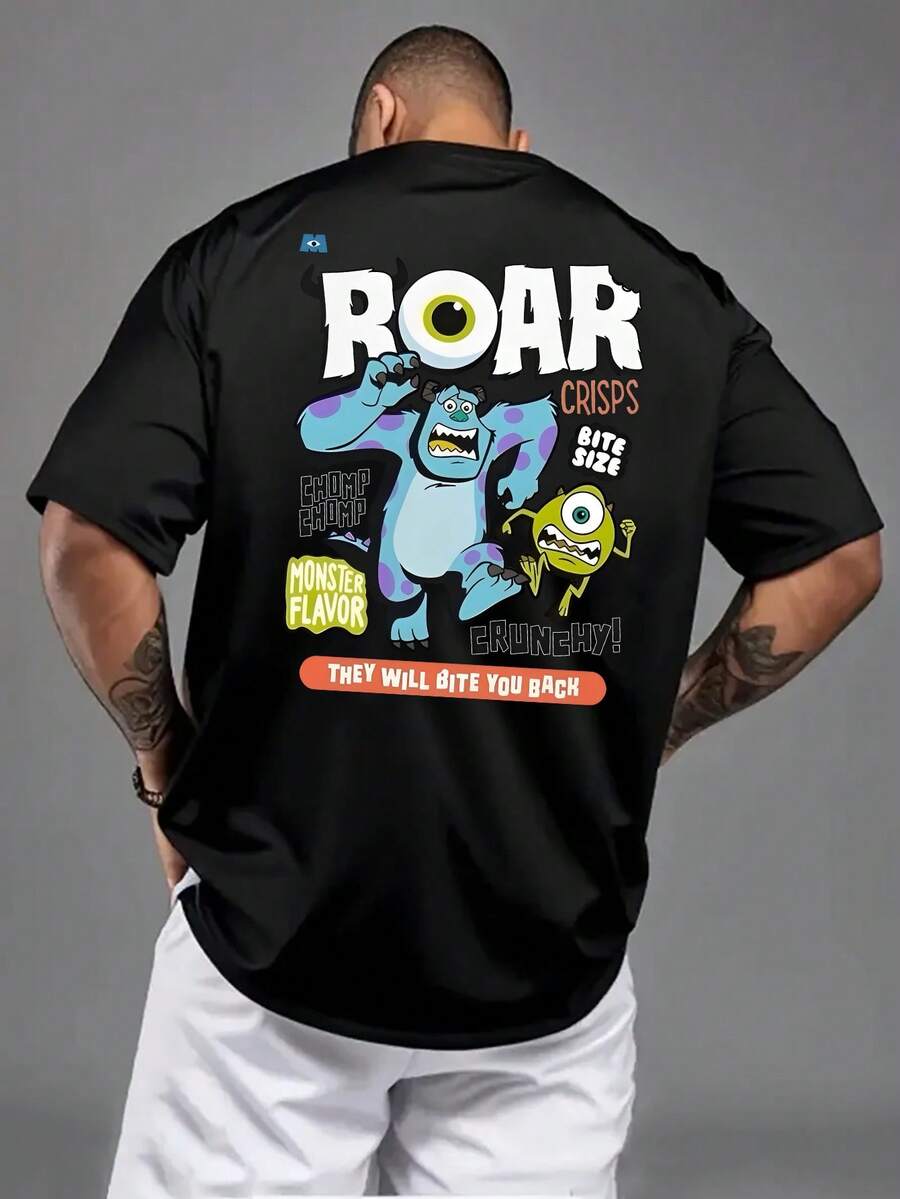 Authorized By Disney, Toy Story Big Eye Men's Cotton T-Shirt-Short Sleeve T-Shirt In Summer, Letter Design, Breathable Round Neck, Adult Casual Shirt, Fan Products, Playful Design, Machine Washing. - 黑色 - 查看 1