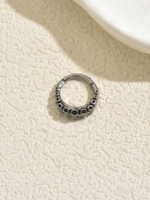 1 pieza Aro de nariz de malla con calavera punk, joyería de piercing de nariz de acero inoxidable de aro cerrado para hombres y mujeres - Plateado - Ver 3