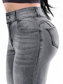 女士提臀牛仔裤，高弹力打底裤，时尚优雅，适合约会、通勤、休闲旅行、情人节和新年穿着。 - 淺灰色 - 查看 7