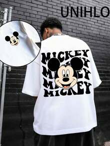Disney UNIHLO  Street Life Men's Casual Loose Mickey   Cartoon  Print Short Sleeve T-ShirtSummer - trắng - Xem 1