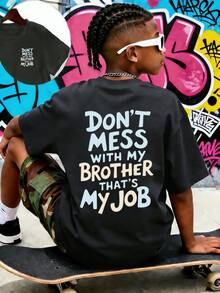 Tween Boy Casual Graphic Print Crew Neck Short Sleeve T-Shirt, Summer Top - Dark Grey - View 4