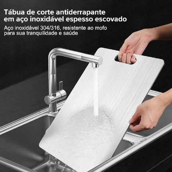 Tábua Inox 34x23cm Antibacteriana Corte 304 À Prova de Mofo Perfeita para sua Cozinha e Área Gourmet