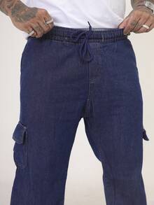 Calça Cargo Masculina Jeans, Modelagem Oversized Confortável Casual com 6 bolsos Estilo Skate - Lavagem escura - Visão 5