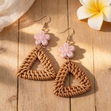 1 Pair Bohemian Style Rattan & Soft Ceramic Flower Earrings, Suitable For Women's Vacation And Music Festival Wear - Multicolor - View 17