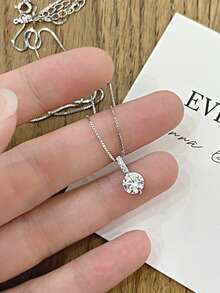 1 Peça Colar minimalista com pingente redondo em prata de lei S925, adornado com cristais brilhantes, ideal para meninas e mulheres, presente de formatura/aniversário para melhores amigas, acessório para uso diário. - redondo - Visão 9